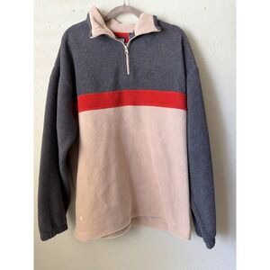 Premier International Mens Fleece Quarter Zip Pullover Colorblock Grey Tan Red L